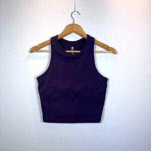 Senita Athletics Longline Sports Bra M Eggplant Purple Racerback Mesh Lined Crop
